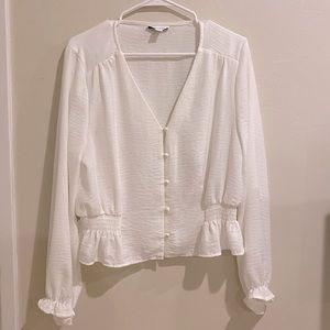 Topshop Millie Button Up Pleated Ruffle Long Sleeve Blouse Ivory — Size 10